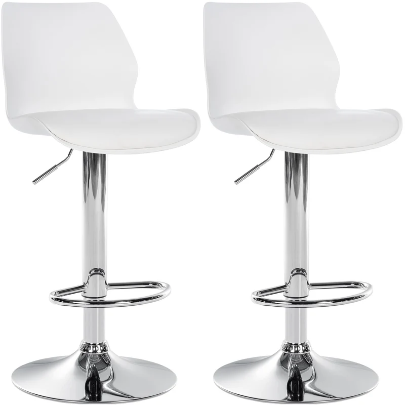 Lot de 2 tabourets de bar avec repose-pieds hauteur réglable pivotant en PVC et plastique blanc et métal 10_0004169