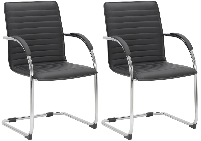 Set de 2 chaises visiteurs accoudoirs en PVC noir piétement luge en métal chromé 10_0003122