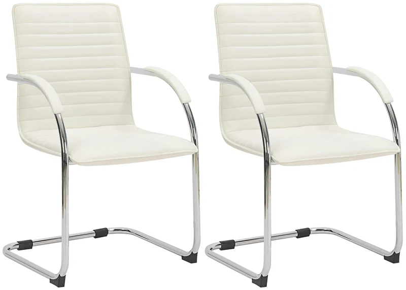 Set de 2 chaises visiteurs accoudoirs en PVC blanc piétement luge en métal chromé 10_0003121