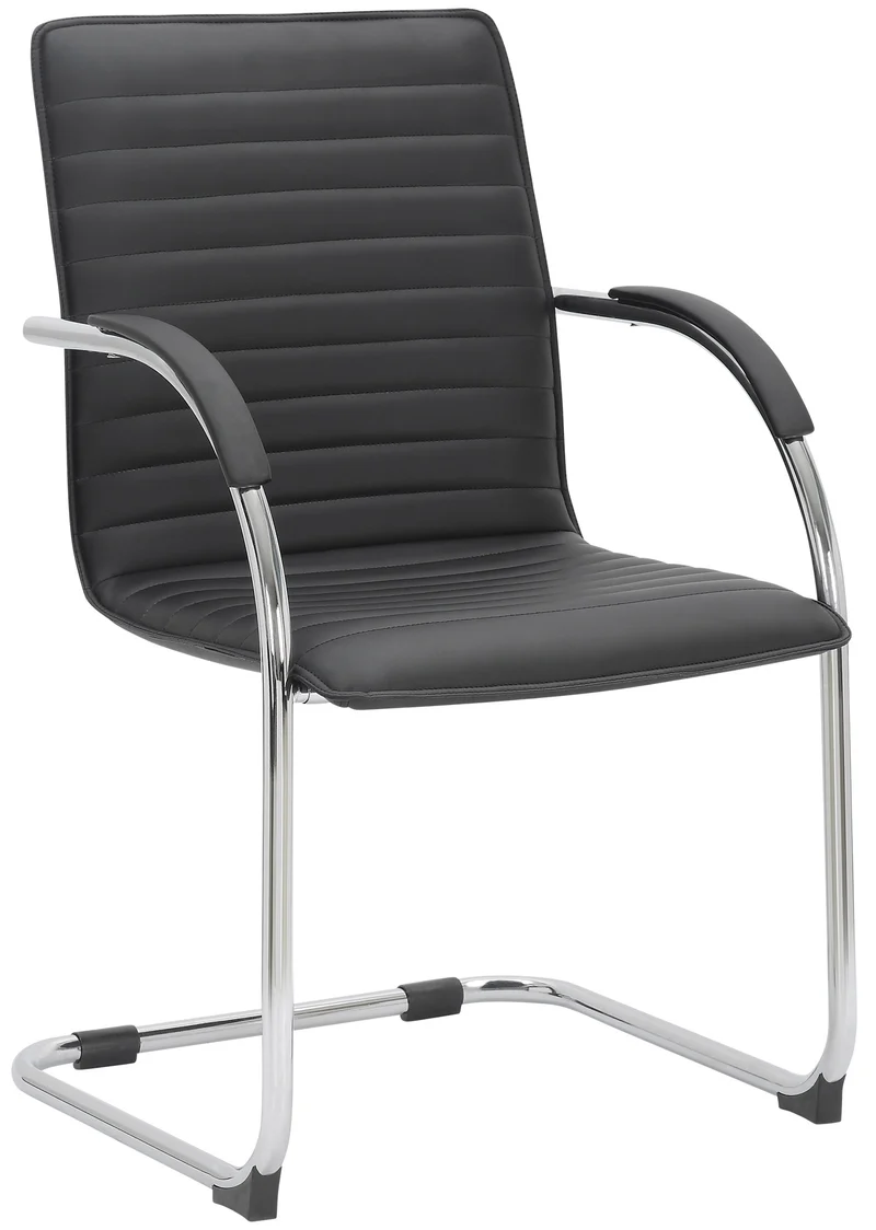 Chaise visiteur fauteuil de bureau avec accoudoirs assise en PVC noir piètement luge métallique 10_0003420