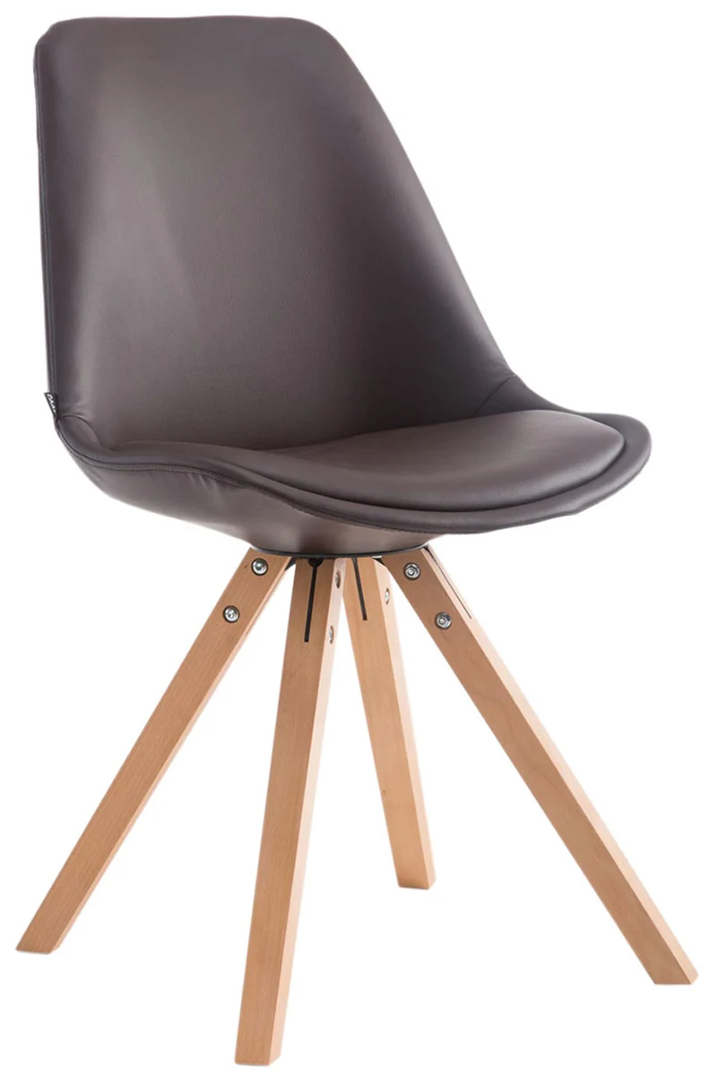Chaise de cuisine salle à manger scandinave assise en PVC marron 4 pieds en bois forme carré clair 10_0003406