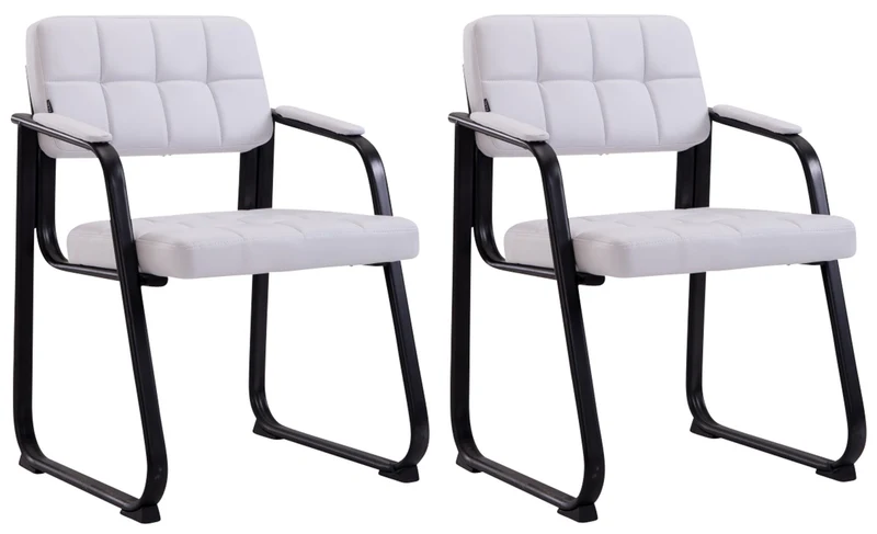 Lot de 2 chaises de bureau visiteur avec accoudoirs assise en PVC blanc cadre métal noir 10_0003112