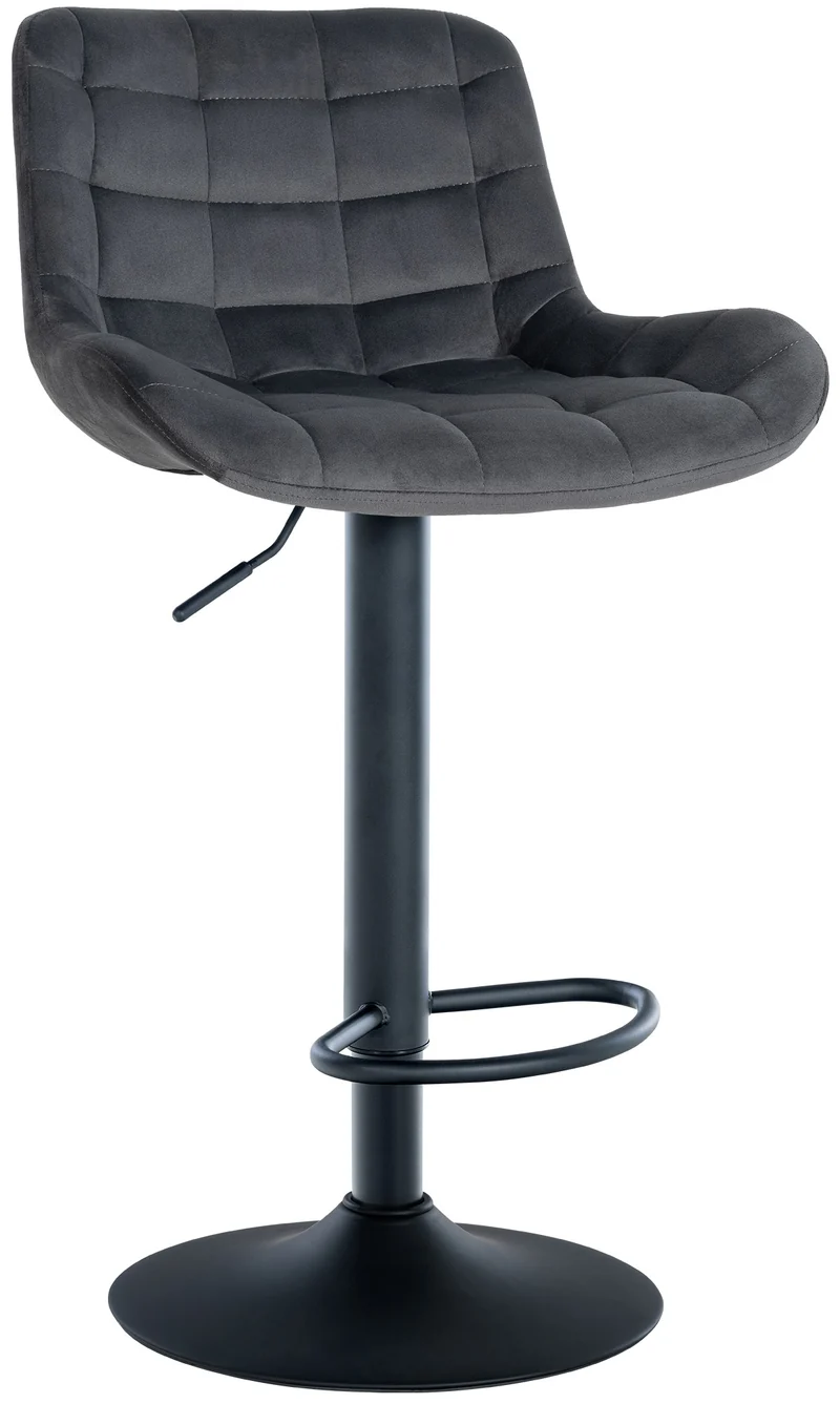 Tabouret de bar x1 structure métallique noir assise en velours gris foncé avec surpiqûres 10_0005447