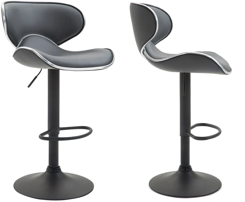 Lot de 2 tabourets de bar design contemporain pieds en métal noir assise en synthétique gris 10_0000340