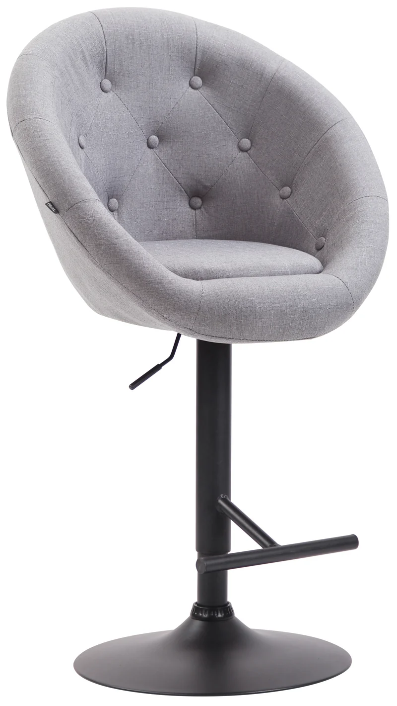 Tabouret de bar design moderne forme œuf capitonné avec repose-pieds en métal noir tissu gris TDB10326