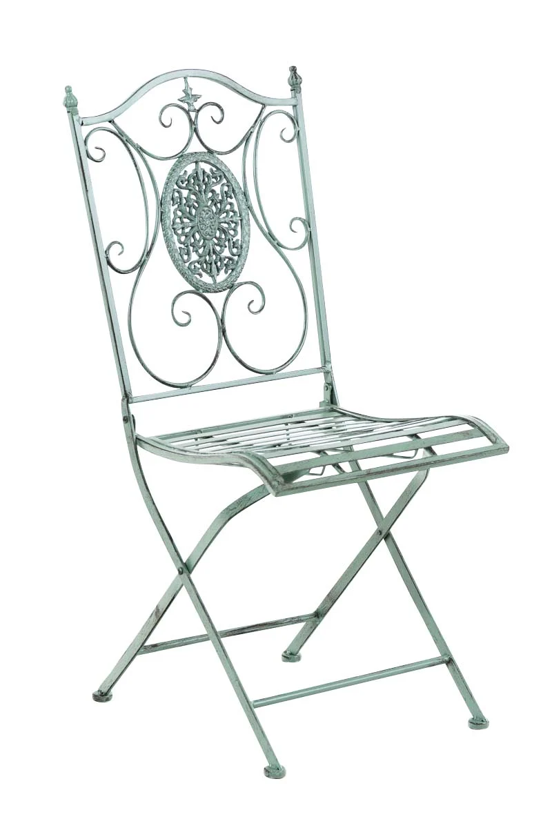 Chaise de jardin balcon terrasse design rustique pliable en métal vert vieilli 10_0003035