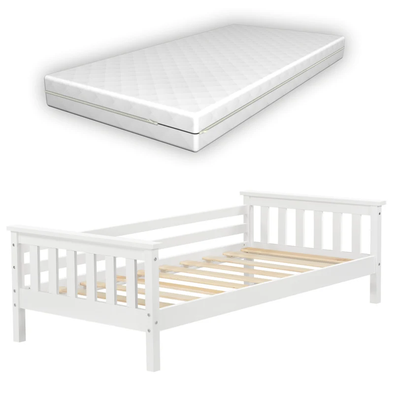 Lit pour enfant avec matelas et sommier bois de pin blanc 70 x 140 cm 03_0005449