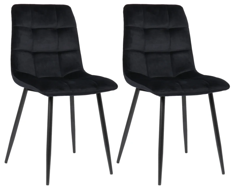 Lot de 2 chaises de salle à manger en velours noir pieds métal noir mat style moderne CDS10099