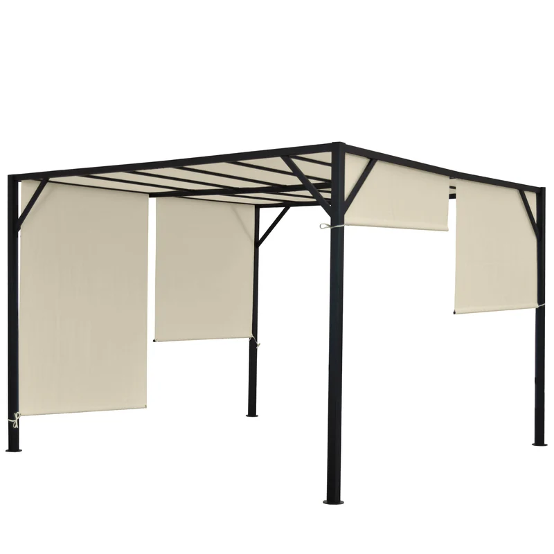 Pergola arche pavillon de jardin terrasse auvent structure acier stable 6cm + toit ouvrant crème 4x3m 04_0004071