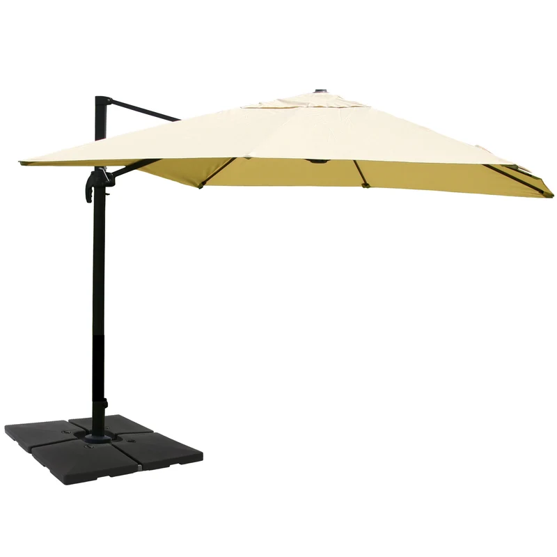 Parasol professionnel restaurant pour jardin terrasse, 3x4m (Ø5m) polyester/aluminium 26kg crème avec pied, rotatif 04_0003503
