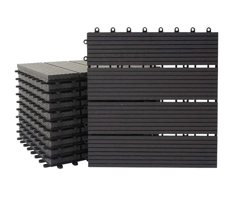 Set de 11 dalles de terrasse aspect bois WPC pour balcon jardin terrasse 30x30cm 1m² base Anthracite linéaire 04_0005494