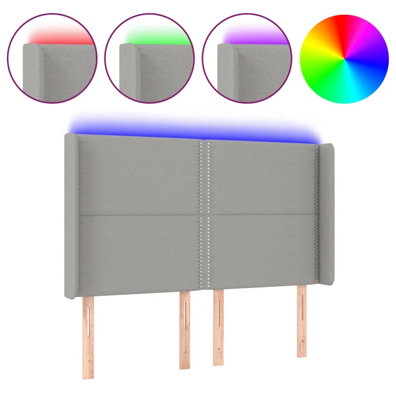 Tête de lit accessoire couchage chambre à coucher meuble à LED 147 x 16 x 118/128 cm tissu gris clair TDL0201390