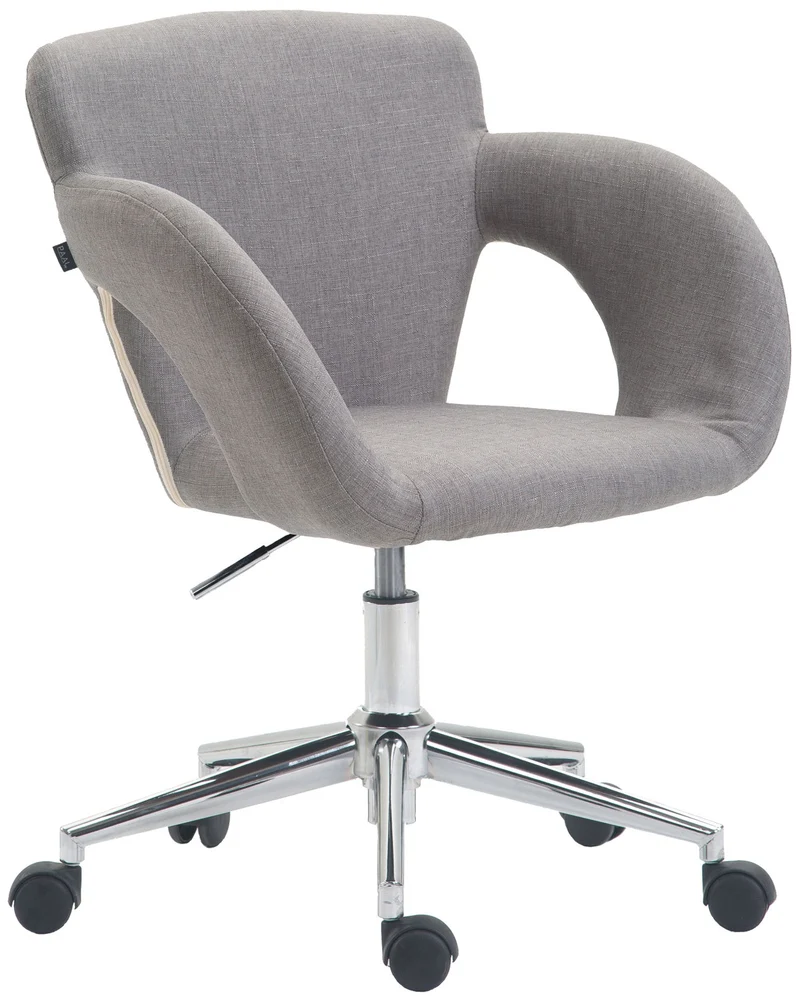 Fauteuil de bureau sur roulettes en tissu gris clair structure métal chromé BUR10701