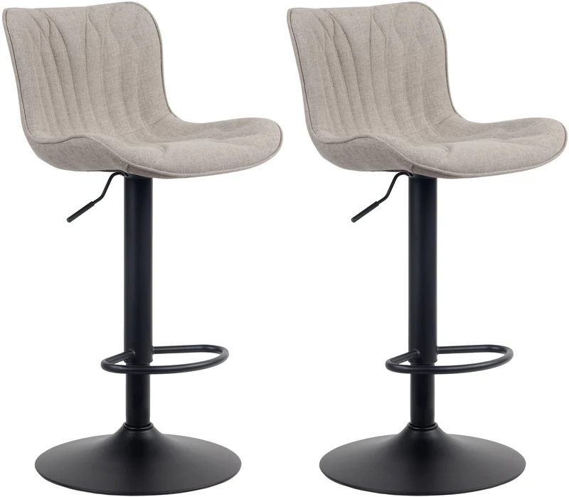 Lot de 2 tabourets de bar en tissu taupe pieds en métal noir hauteur réglable pivotant TDB10722