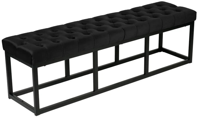 Banquette capitonné bout de lit en tissu velours noir support en métal noir 150 cm BAN10113