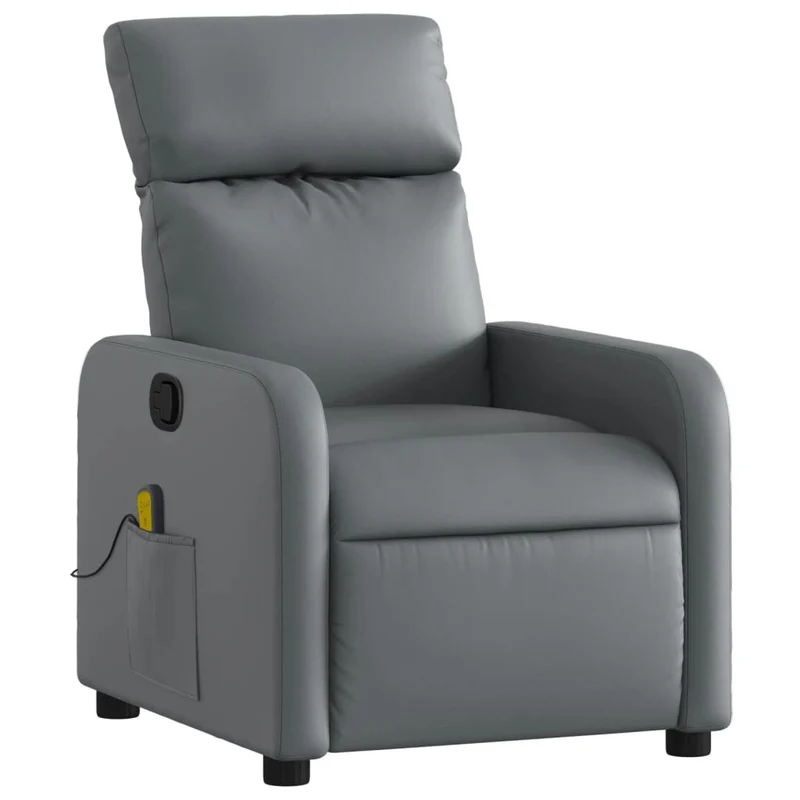 Fauteuil de relaxation TV fonction massage inclinable 6 points de massage en PVC gris DEC026976