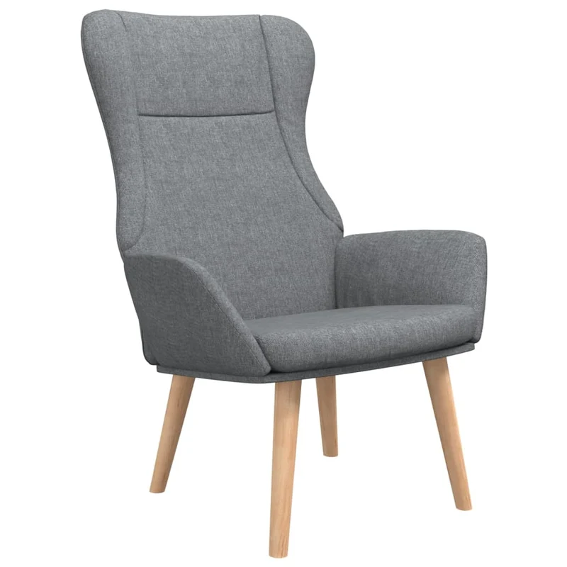 Fauteuil lounge chaise de canapé chambre design moderne en tissu gris clair et bois DEC026665