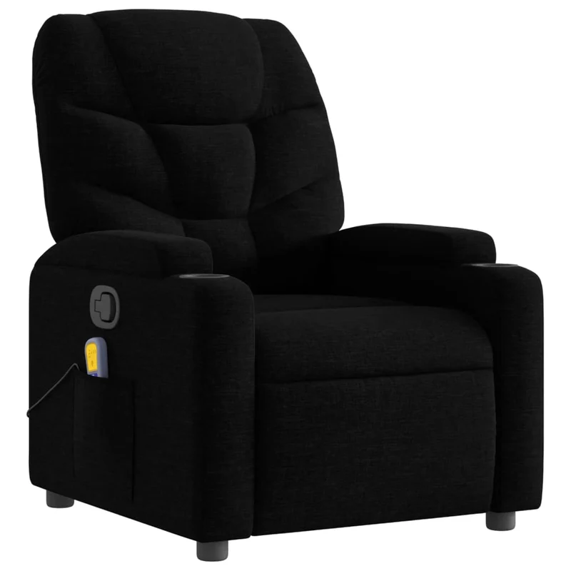 Fauteuil de relaxation TV fonction massage inclinable 6 points de massage en tissu noir DEC027045