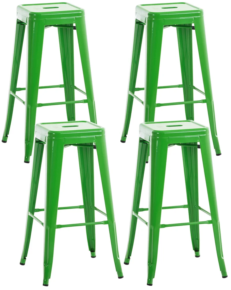 Lot de 4 tabourets de bar style industriel avec repose-pieds en métal vert 10_0001364