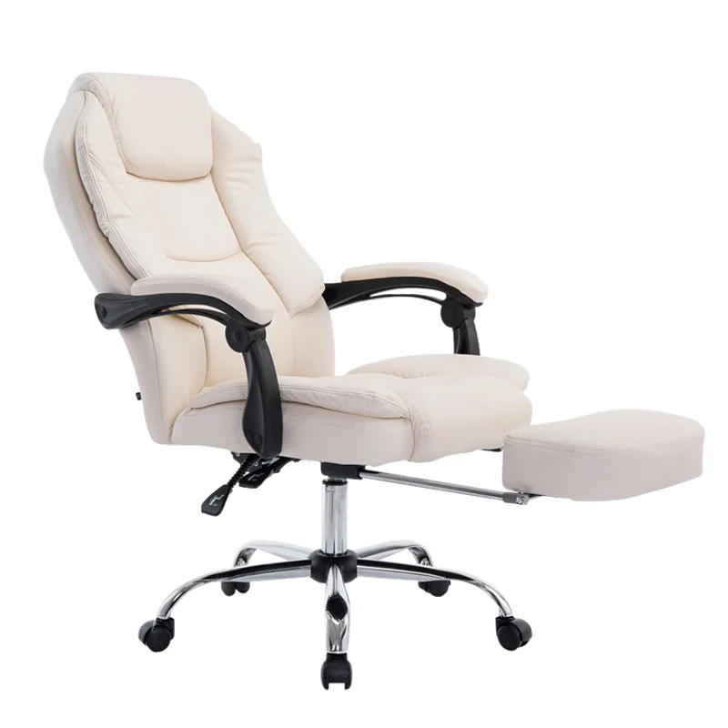 Fauteuil de bureau ergonomique en synthétique crème avec repose-pieds et accoudoirs BUR10377