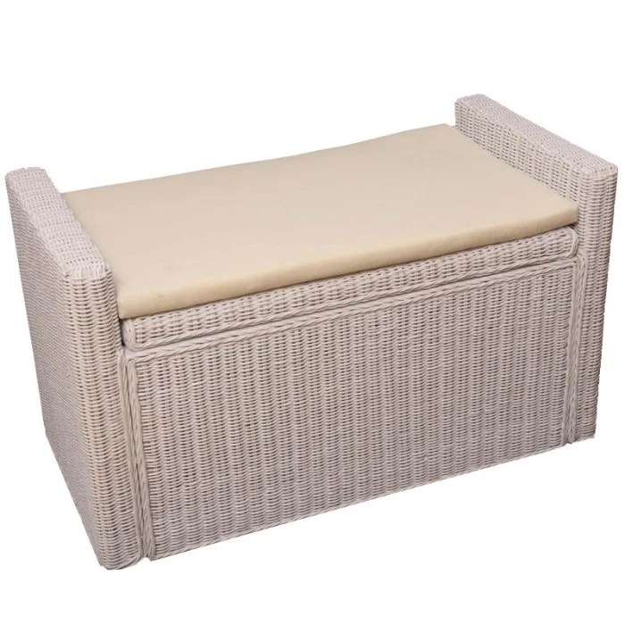 Banc banquette / coffre de rangement en rotin blanc BAN04018