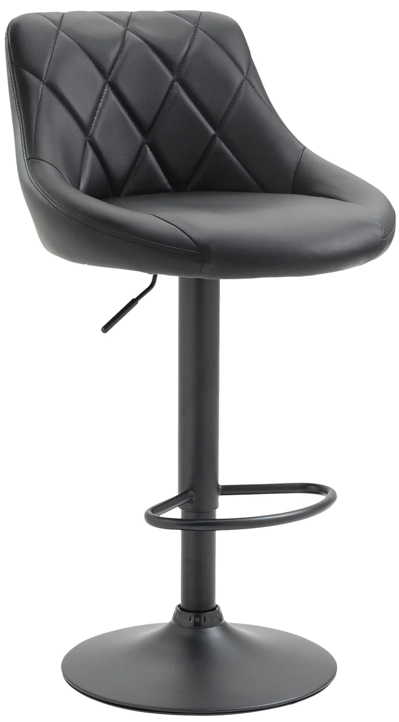 Tabouret de bar en synthétique noir pivotant avec repose-pieds métal noir coutures décoratives TDB10587