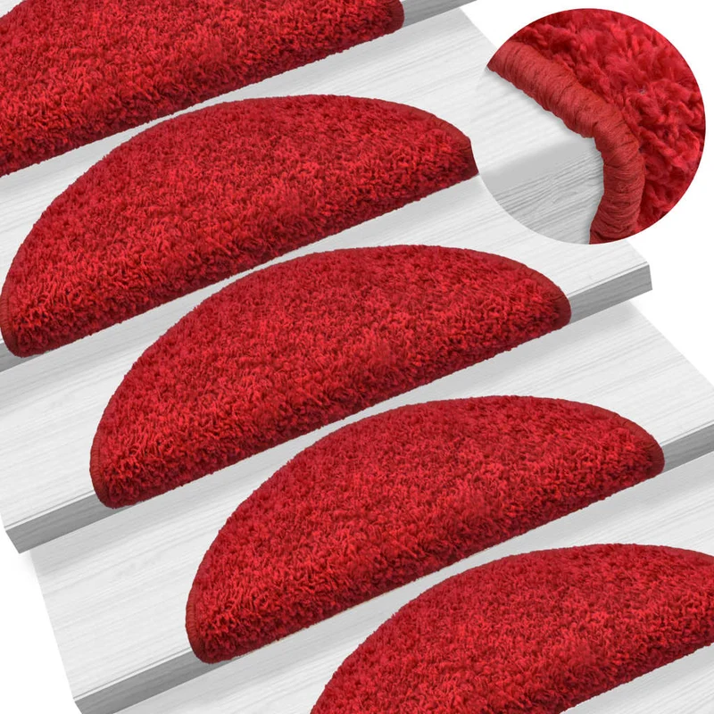 15 tapis d'escalier rouge avec bandes adhésives 65 x 25 cm DEC023575
