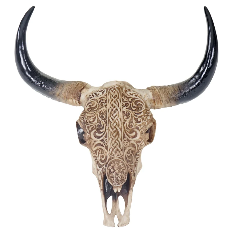 Trophée de tête de taureau longhorn crâne décoratif 65cm trophée intérieur extérieur décoration murale 04_0002851