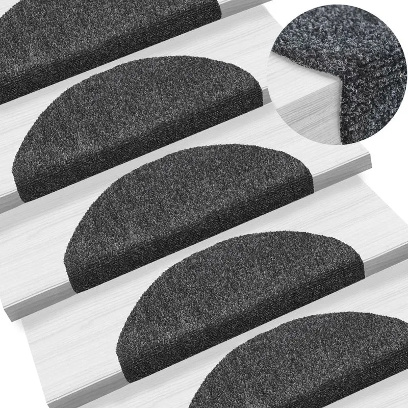 Tapis d'escalier Poinçon aiguilleté 15 pièces 65x21x4 cm Gris foncé DEC023311