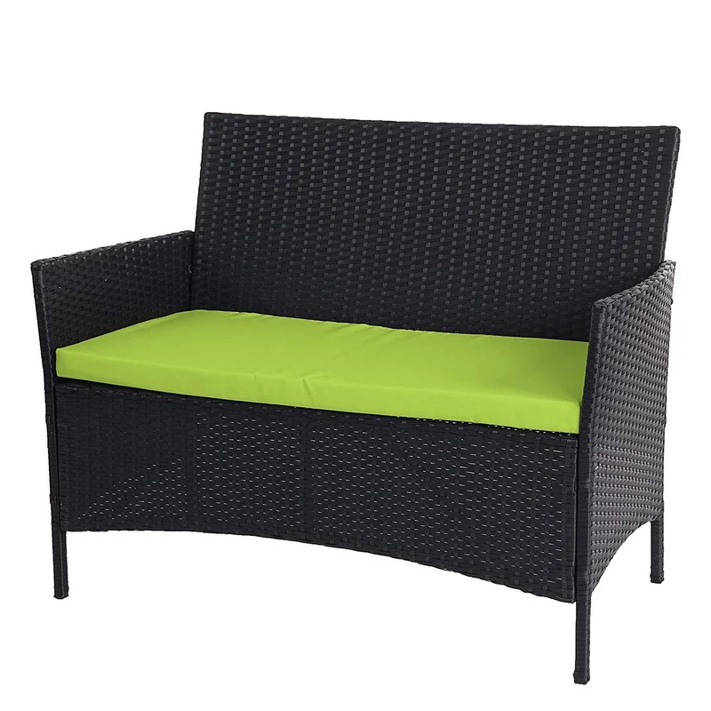 Banc de jardin banquette en polyrotin anthracite chiné avec coussin gris MDJ04135