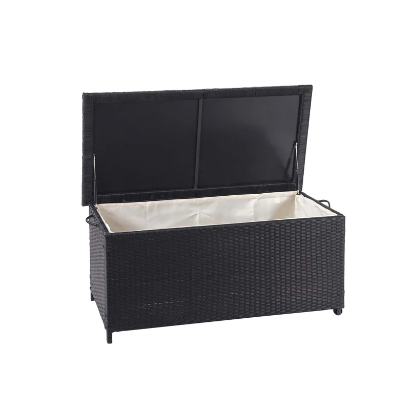 Coffre de rangement pour jardin en polyrotin noir avec roulettes rangement coussins 51x100x50cm 170L 04_0001367