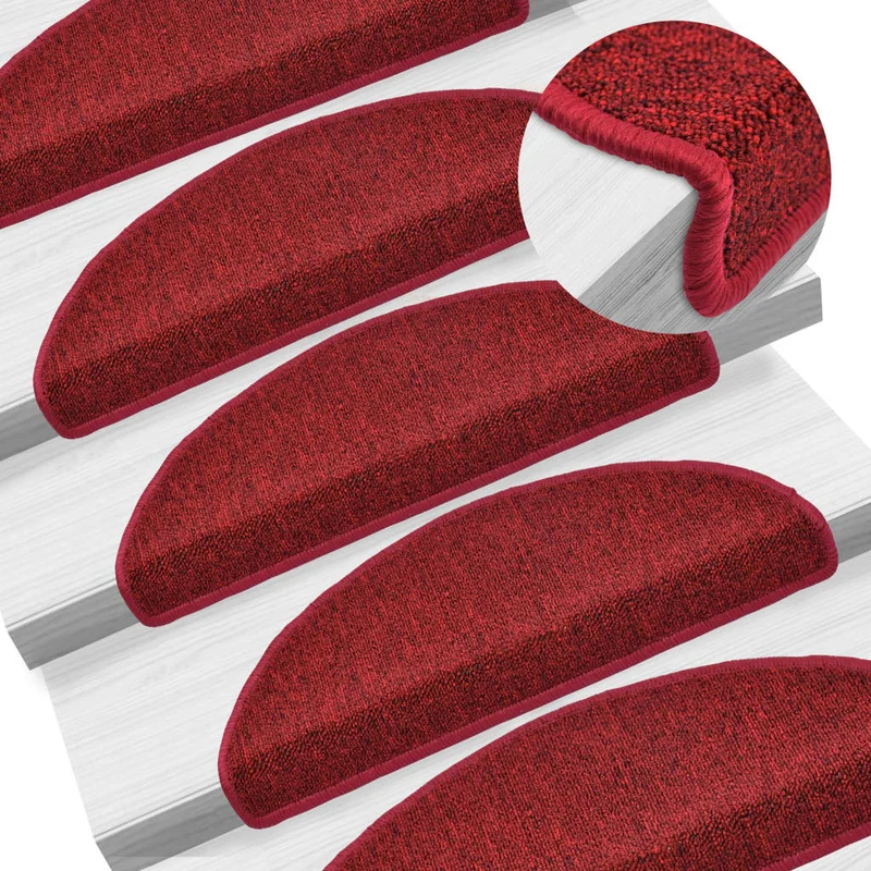 Tapis d'escalier 15 pièces Rouge bordeaux 65 x 24 x 4 cm DEC023557