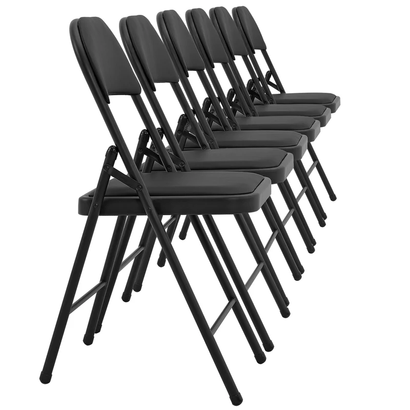 Lot de 6 chaises de bureau chaise de conférence visiteur en synthétique et métal noir pliable 03_0005807