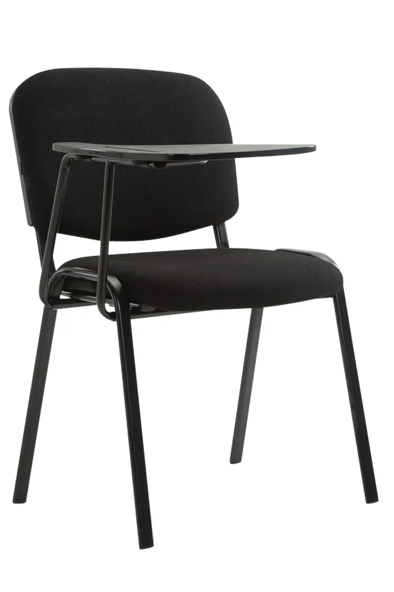 Chaise visiteur avec petite table rabattable pupitre en tissu noir support métal noir BUR10656