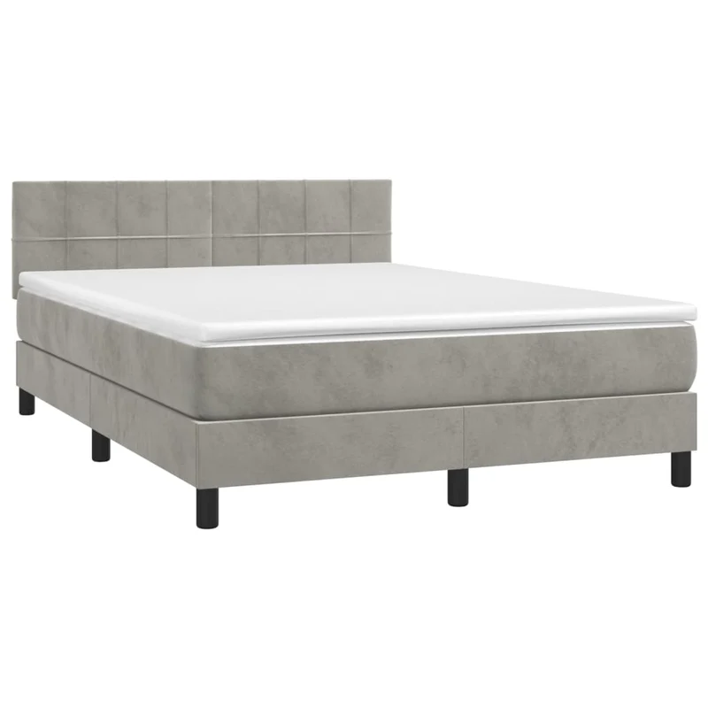 Cadre de lit LED avec sommier tête de lit matelas surmatelas 140x200 cm tissu velours gris clair TDL0207846