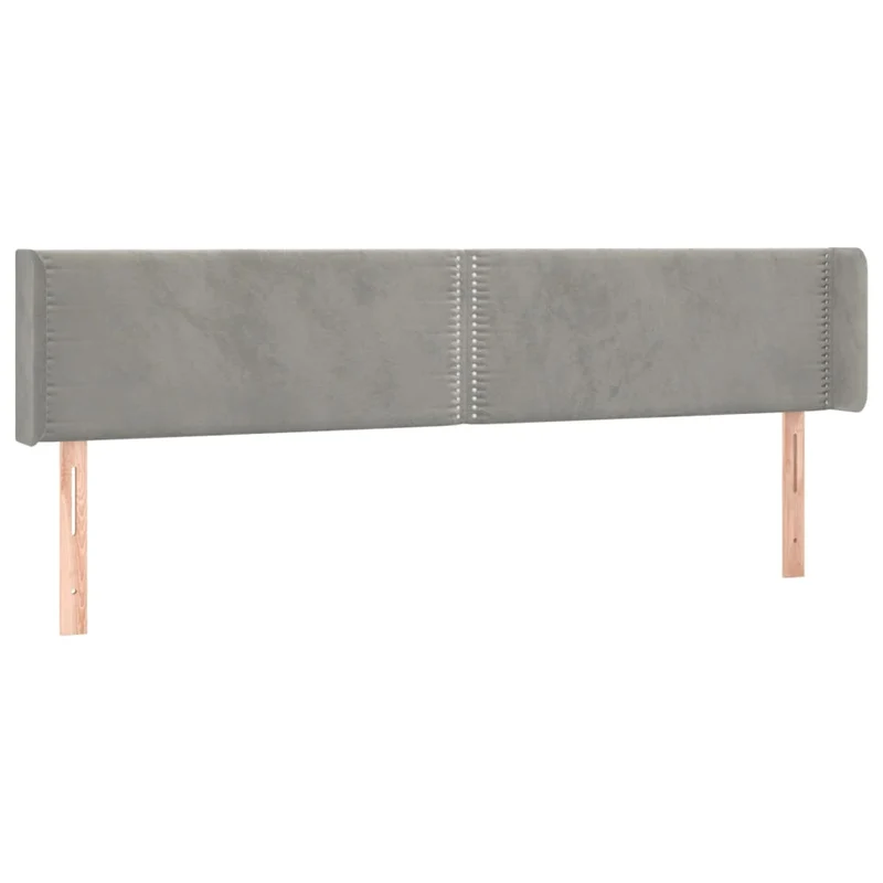 Tête de lit accessoire couchage chambre à coucher meuble avec rebord latéral 203 x 16 x 78/88 cm tissu velours gris clair TDL0205172