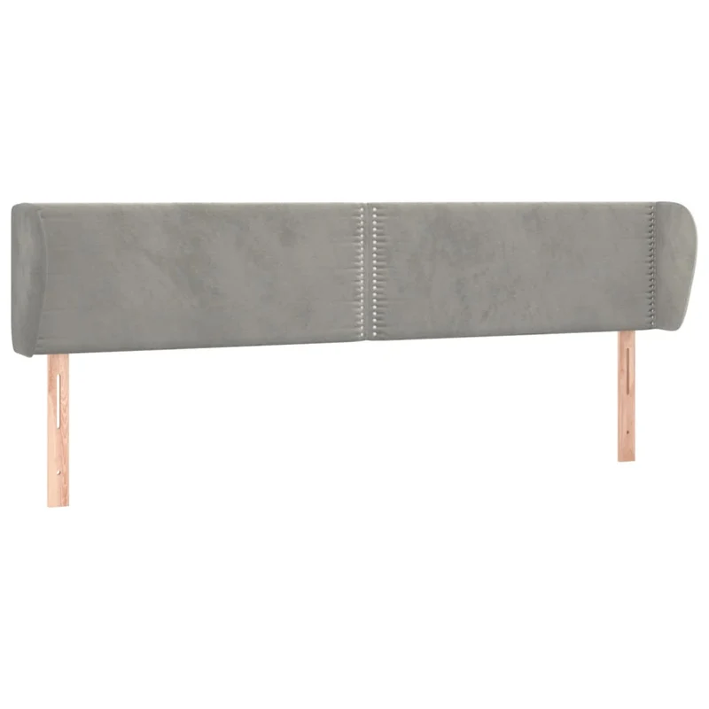 Tête de lit accessoire couchage chambre à coucher meuble avec rebord latéral 203 x 23 x 78/88 cm tissu velours gris clair TDL0205152