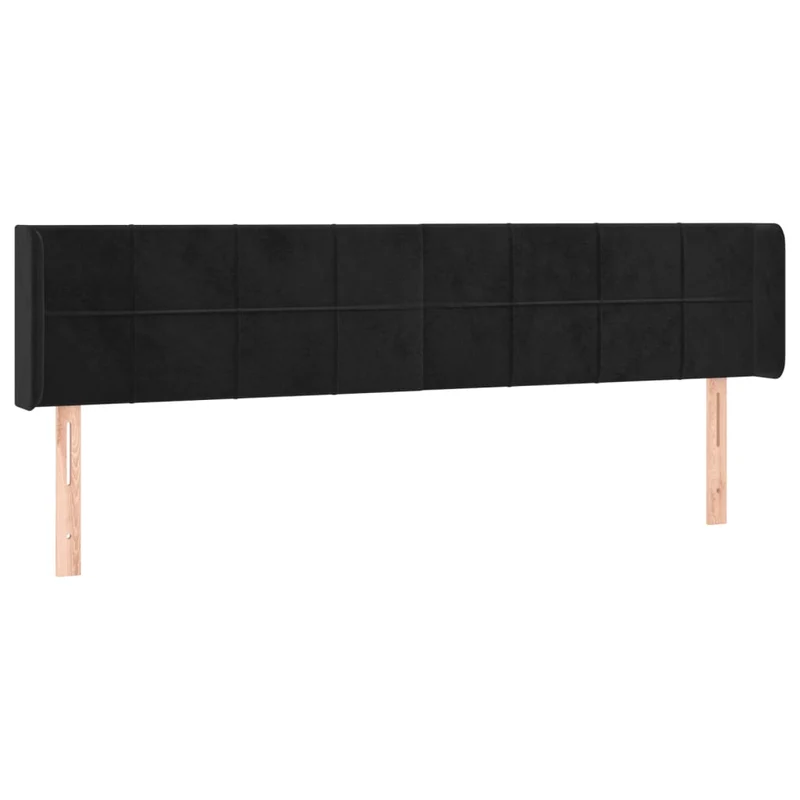 Tête de lit accessoire couchage chambre à coucher meuble avec rebord latéral 203 x 16 x 78/88 cm Tissu velours noir TDL0204488