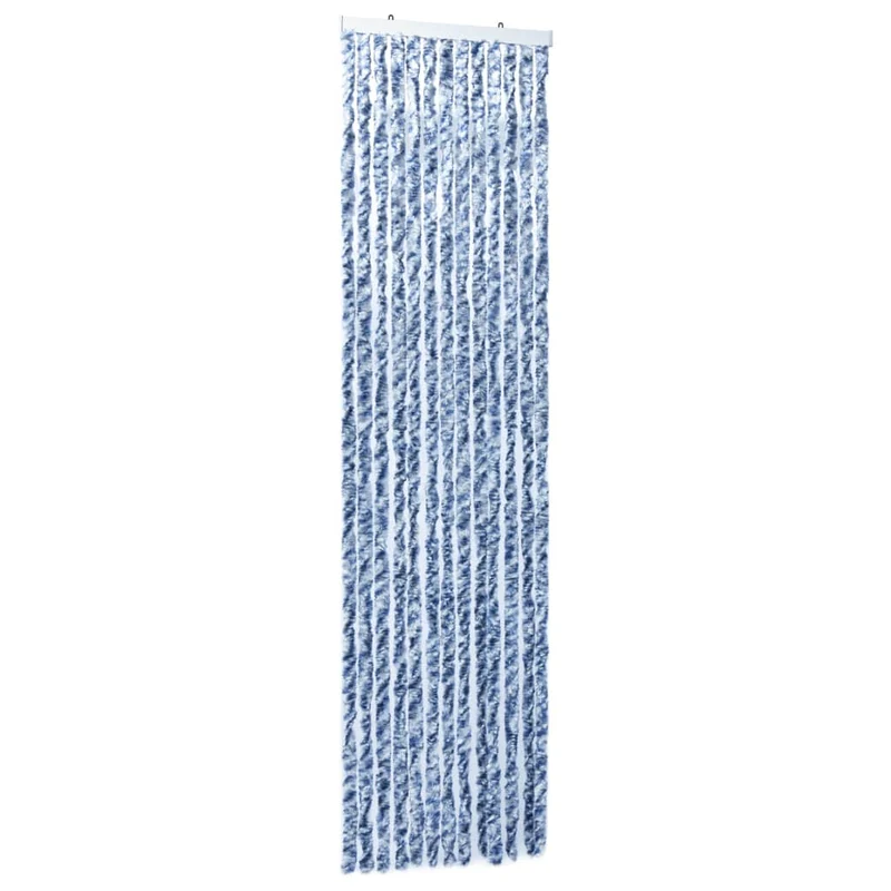 Rideau contre insectes moustiquaire Bleu blanc et argenté 56x185 cm Chenille DEC022175