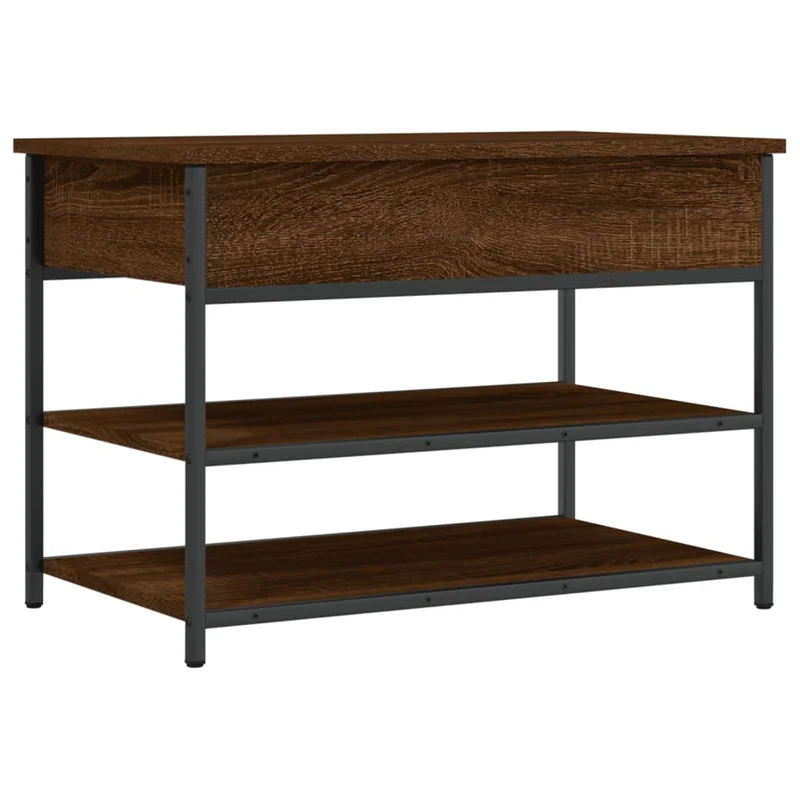 Banc à chaussures avec espace de rangement 2 niveaux 70 x 42,5 x 50 cm en bois d'ingénierie couleur chêne marron DEC024873