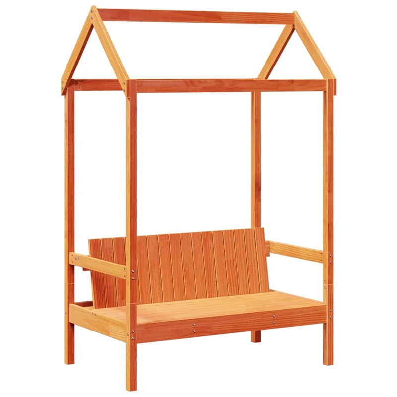Banc avec toit et dossier forme maison 117,5 x 70 x 176,5 cm en bois de pin massif brun DEC024665