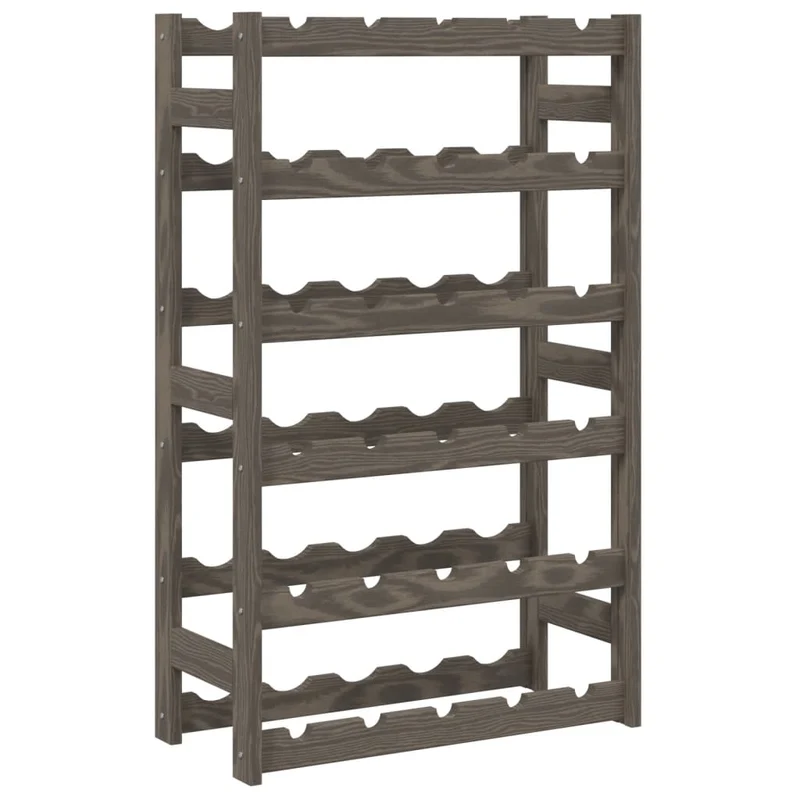 Casier range bouteilles étagère de rangement vin pour 30 bouteilles 6 niveaux en bois pin gris DEC024313