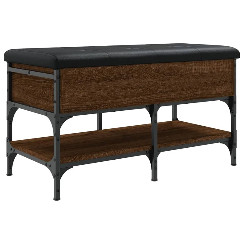 Banc de rangement à chaussures avec coussin d'assise noir 82 x 42 x 45 cm bois d'ingénierie couluer chêne marron DEC024878