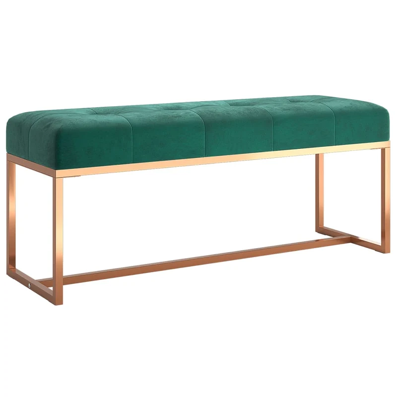 Banc banquette assise captionné design moderne 110 x 36 x 45 cm en velours vert foncé DEC024818