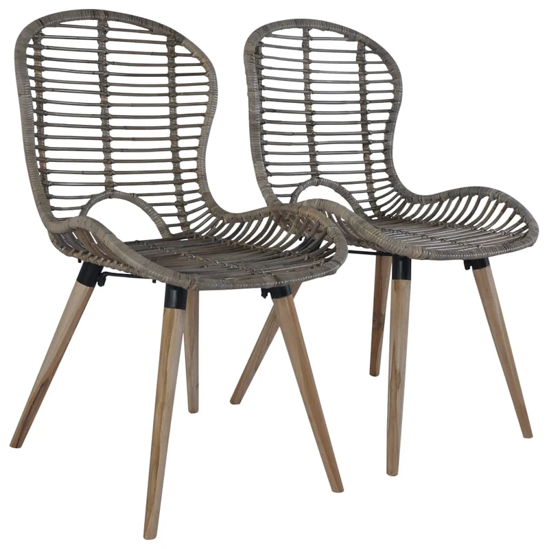 Set de 2 chaises de salle à manger cuisine en rotin naturel marron pieds en bois DEC025541