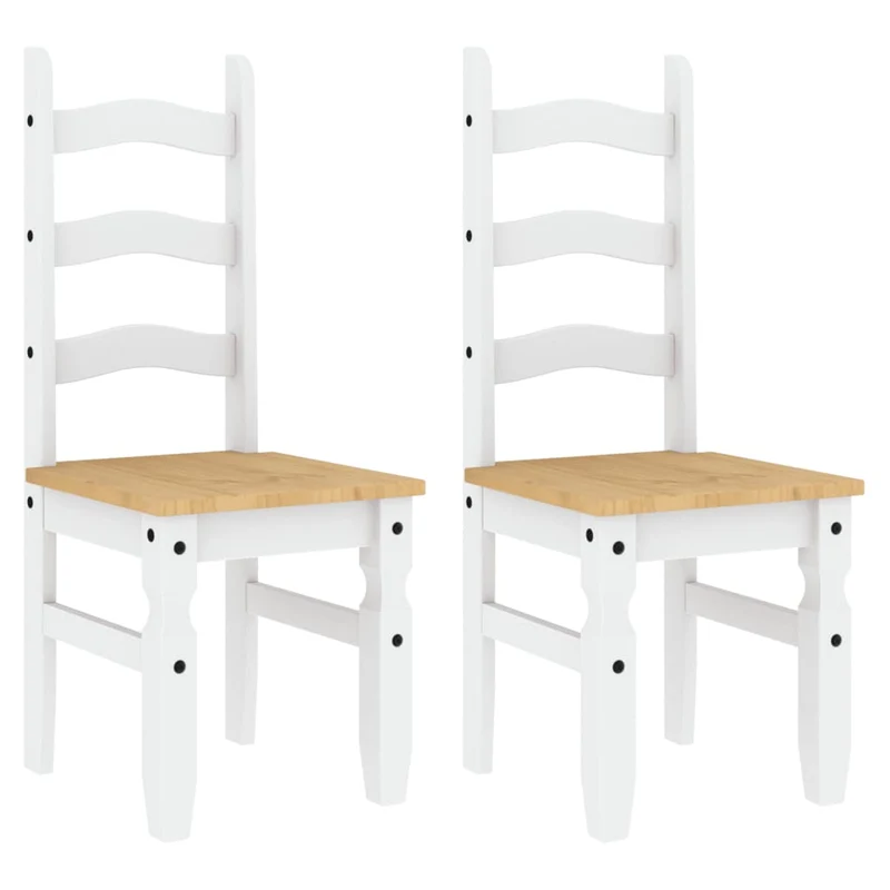 Set de 2 chaises de cuisine salle à manger design rustique en bois massif de pin blanc DEC025496