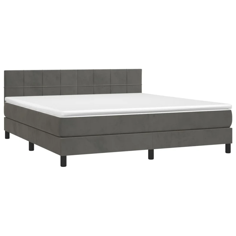 Cadre de lit LED avec sommier tête de lit matelas surmatelas 160x200 cm tissu velours gris foncé TDL0207698