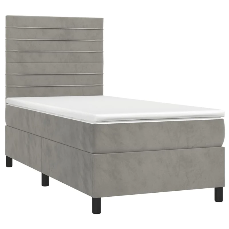 Cadre de lit LED avec sommier tête de lit matelas 90x200cm tissu velours gris clair TDL0208462