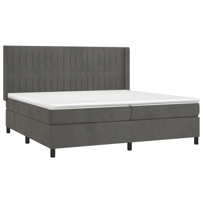 Cadre de lit LED avec sommier tête de lit matelas surmatelas 200x200 cm tissu velours gris foncé TDL0207689