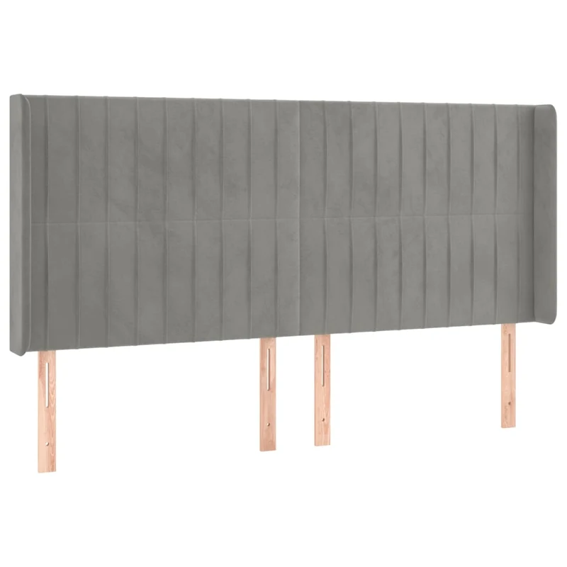 Tête de lit accessoire couchage chambre à coucher meuble avec rebord latéral 203 x 16 x 118/128 cm tissu velours gris clair TDL0205185